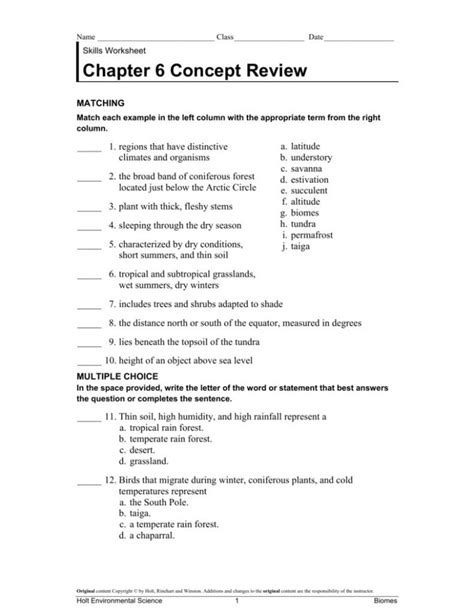 Science Concepts Worksheet Answer Key