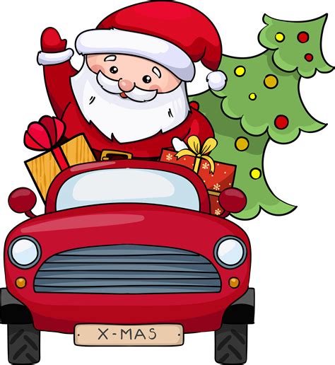 Santa Claus Monta Un Coche Rojo Con Regalos Png