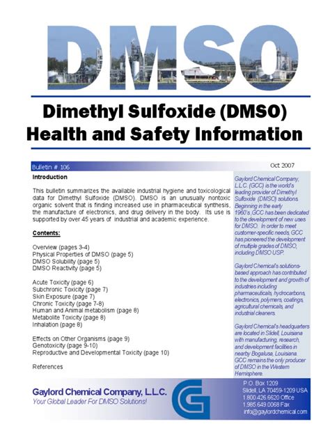 DMSO Health and Safety Information | Dimethyl Sulfoxide | Toxicity ...