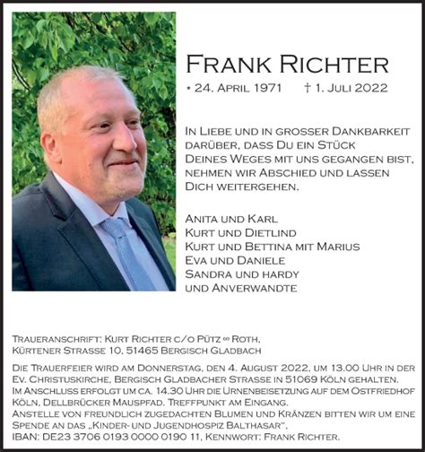 Traueranzeigen Von Frank Richter Wirtrauern