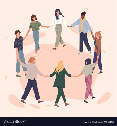 Happy People Holding Hands Together Flat Vector Image