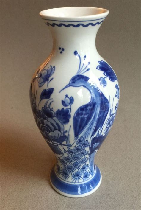 Vintage Peacock Vase Royal Delft De Porceleyne Fles Holland Blue