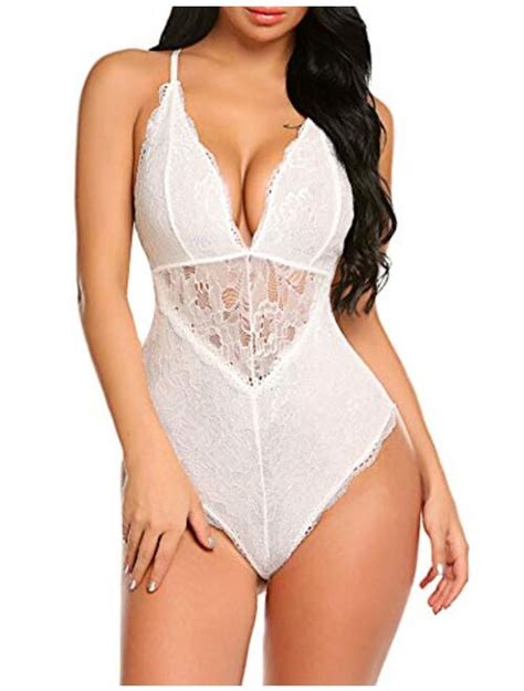 Buy Avidlove Women Snap Crotch Lingerie Sexy Lace Bodysuit Deep V Teddy