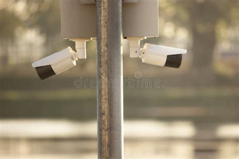 IP CCTV Camera Install on Pole is Home Security System Concept Stock Image - Image of camera ...