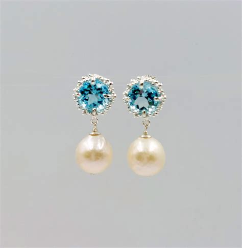 Blue Topaz And Pearl Earrings Earrings Pearls Collection Drift