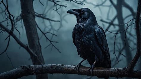 Premium Photo A Crow Sits On A Branch With A Dark Background