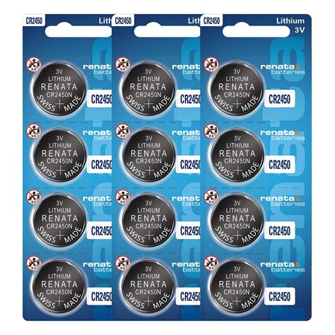 Renata CR2450 Batteries 3V Lithium Coin Cell 2450 Battery 12 Count