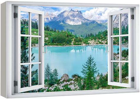 Wall Canvas Print Wall Art Window View Colorado Forest Lake Mountain