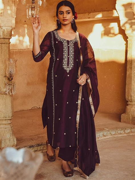 Kalini Ethnic Motifs Yoke Design Thread Work Detail Straight Kurta And Trouser With Dupatta