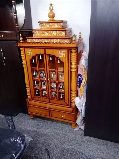 Partical Board And Assam Teak Brown Hand Carved Wooden Temple For Home