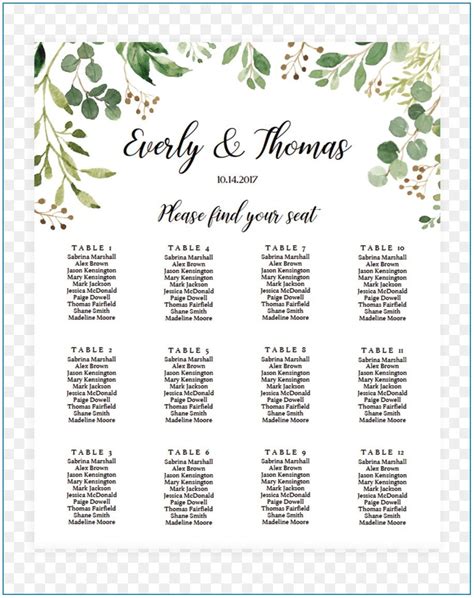 Free Wedding Seating Chart Template - Microsoft Word