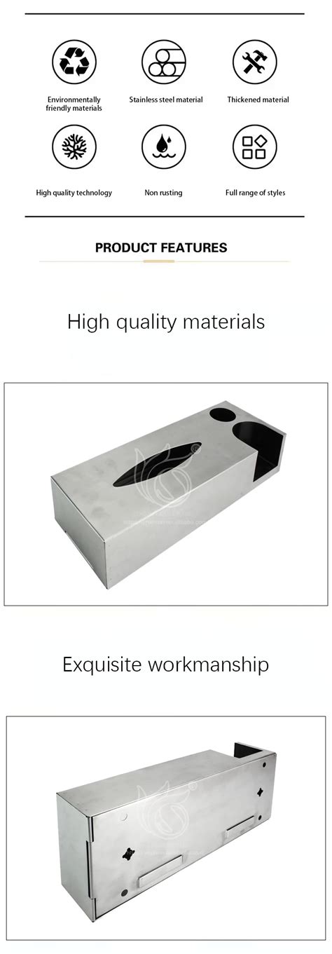 Wall Mounted Rectangular 304 Stainless Steel Facial Paper Tissue Box