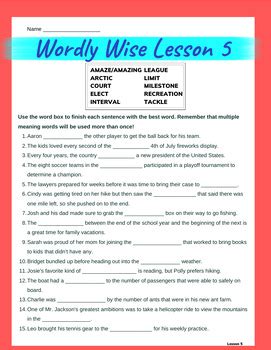 Wordly Wise 3000 Vocabulary Book 3 Lesson 5 Activity Pack By Freshly Brewed