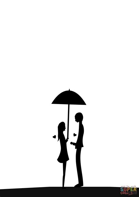 Silhouette Couple Under Umbrella Printable