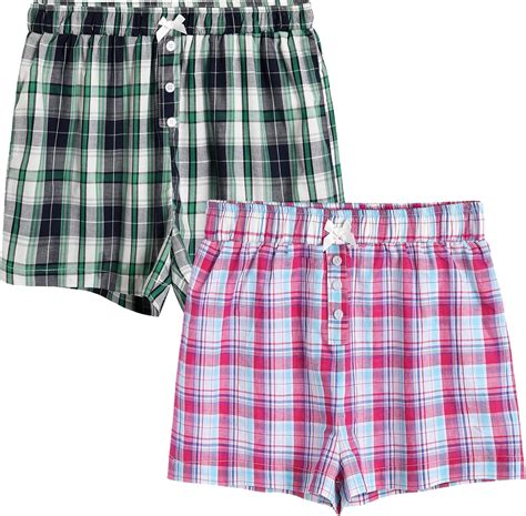 Buy Latuza Womens Cotton Plaid Pajama Boxer Shorts Xl Pinknavygreen At