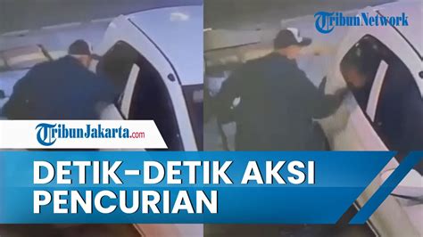 Detik Detik Aksi Pelaku Pencurian Modus Pecah Kaca Mobil Di Kedai Kopi