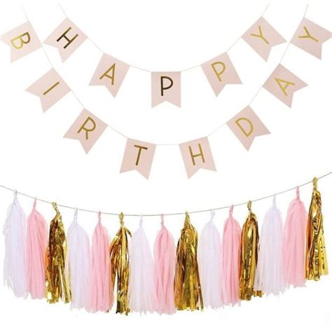 This Pastel Pink Birthday Banner That Comes With Cute Gold Foil Tassels