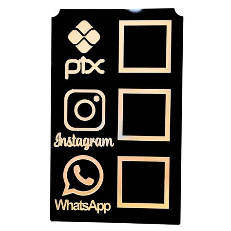 Placa Pix Qr Code 3x1 Modelo Vertical Acrílico Preto Dourado pix insta