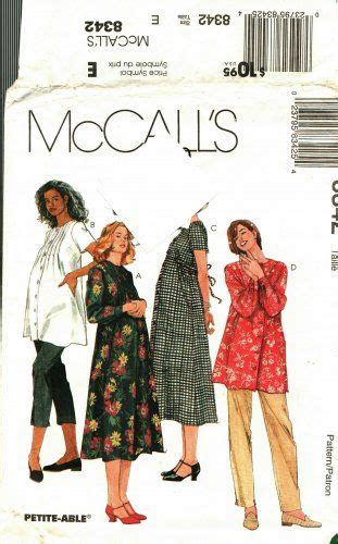 McCall S 8342 Pattern Uncut 14 16 18 Maternity Dress Top Pants Capris