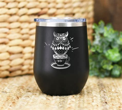 Owl Tumbler Owl Mug Engraved Stainless Steel Wine Tumbler Etsy