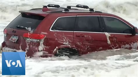 Hurricane Dorian Car Stuck In Storm Waves As Hurricane Nears South