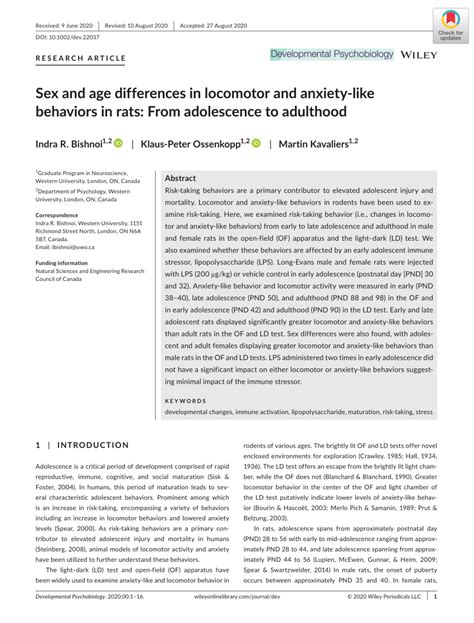 Pdf Sex And Age Differences In Locomotor And Anxiety‐like Behaviors