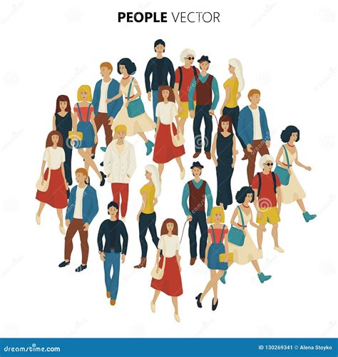 People Crowd Cartoon Style Illustration Of Young Men And Woman Stock