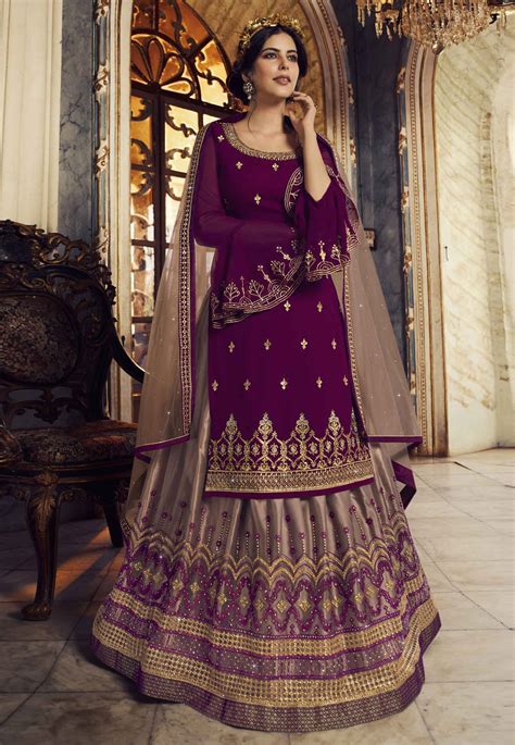 Purple Georgette Indo Western Lehenga Choli 23024