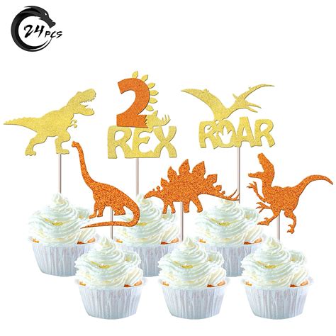 Amazon Pack Dinosaur Cupcake Toppers Glitter Rex Roar