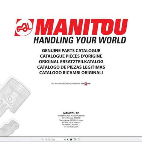 Manitou Mlt H Lsu Turbo Genuine Parts Catalogue