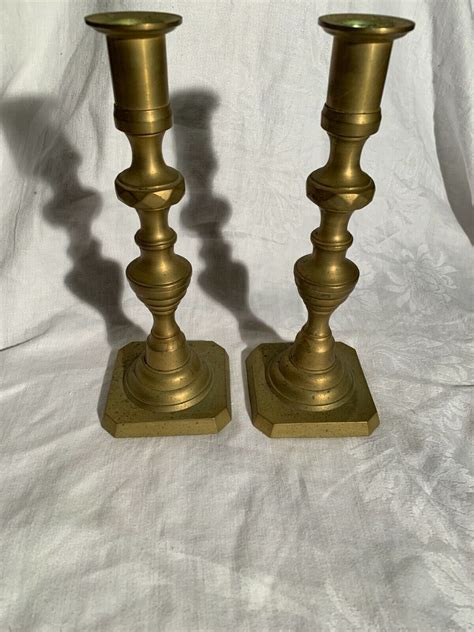 Signed Rostand Heavy Brass Candlestick Pair Candlesticks USA Antique