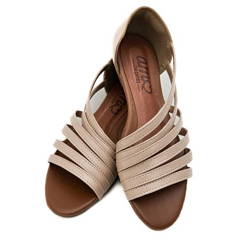 Sandália Rasteira Couro Romana Nude Amo Calçados Calçados Femininos Super Confortáveis