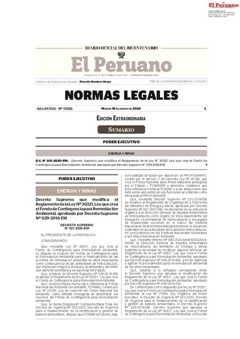 Decreto Supremo Que Modifica El Reglamento De La Ley N Ley Que