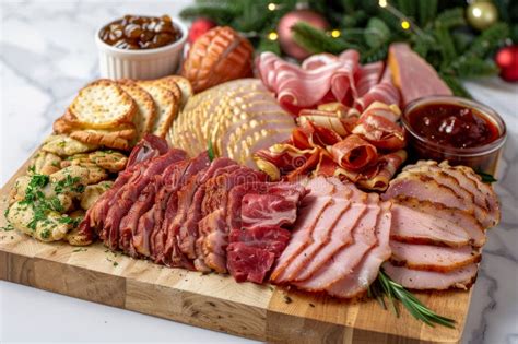 Holiday Charcuterie Board With Assorted Meats Cheeses And Fruits Set