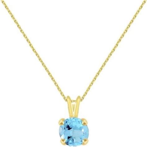 Collier Pendentif Or Jaune Topaze Bleue Ronde Femme L Atelier D