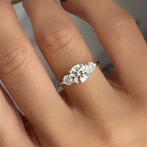 Three Stone Lab Diamond Ring Round Cut Lab Created Diamond And Round