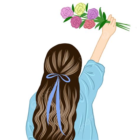 Una Linda Chica Sosteniendo Flores Png Chica Bonita Sosteniendo Flores Arte Sin Rostro Png Y