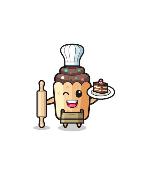 Cupcake En Tant Que Mascotte De Chef Pâtissier Tenir Un Rouleau à