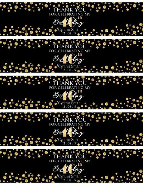 NEW Black And Gold Water Bottle Wrapper Personalized Printable Label