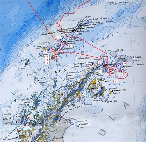 Peninsula Map ANT5 - Sailing to Antarctica