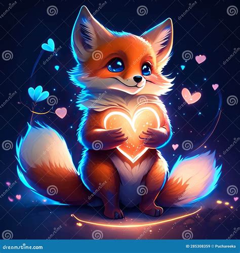 Cute Dhole Hugging Heart Cute Fox With Heart Valentines Day Card Vector Illustration