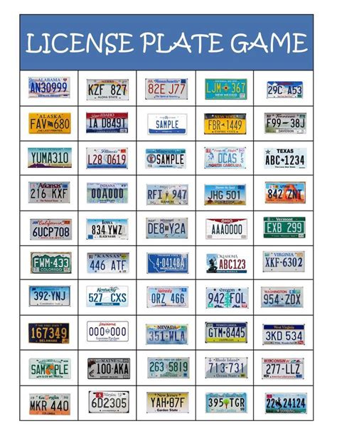 License Plate Printable Game