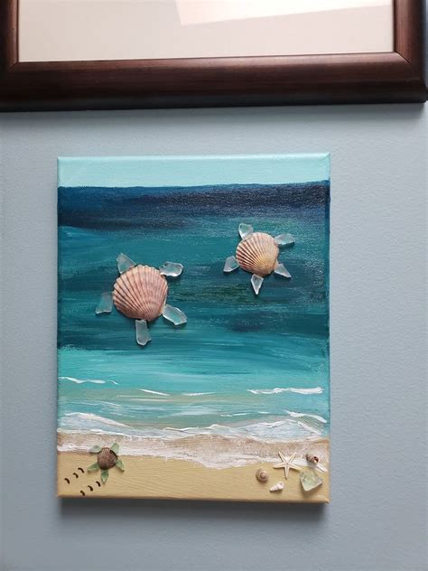 Beach Art Painting Diy Painting Canvas Painting Seashell Art