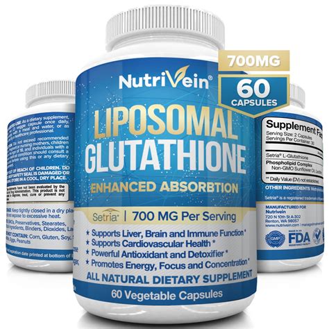 Nutrivein Liposomal Glutathione Setria® 700mg 60 Capsules Pure Reduced Glutathione Master