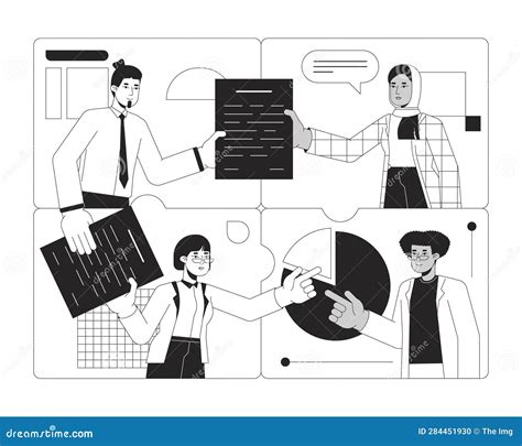 Collaboration Colleagues Bw Concept Vector Spot Illustration Stock