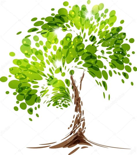 Green Stylized Vector Tree On White Background Stock Vector Image By