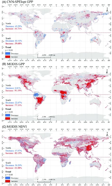 Spatial Distribution Of Global GPP And NDVI Change Trends From 2000 To