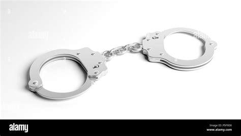 Metal Police Handcuffs Isolated On White Background 3d Illustration