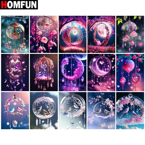 Homfun Diy D Diamond Painting Scenery Moon Flower Full Diamond