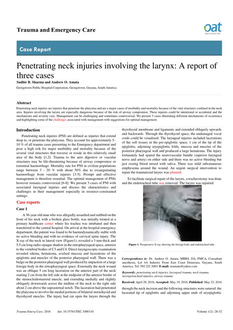 Pdf Penetrating Neck Injuries Involving The Larynx A Report Of Three Cases